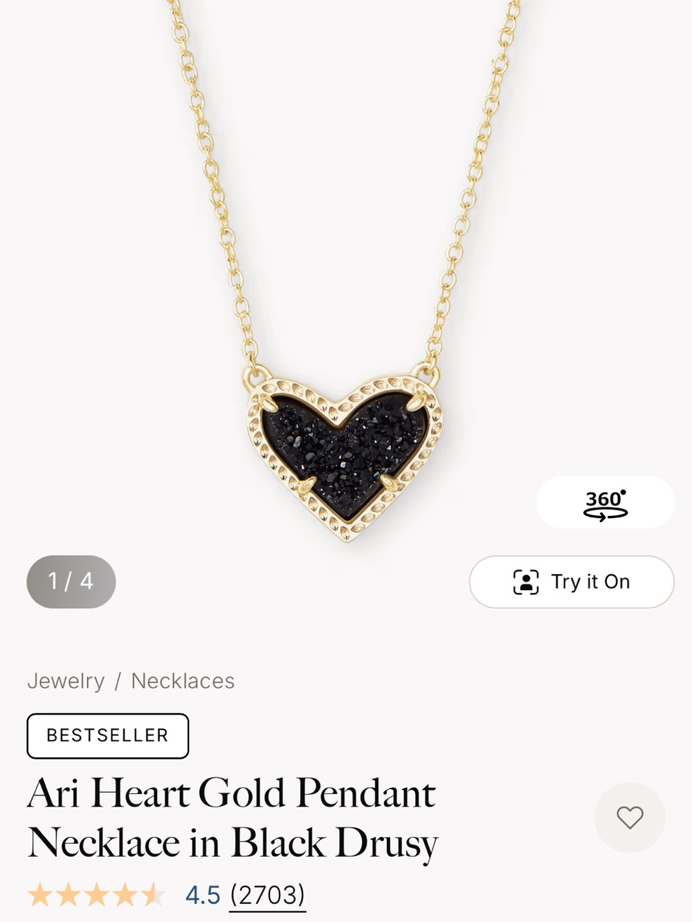 Kendra Scott Ari Heart Gold Pendant Necklace in Black
